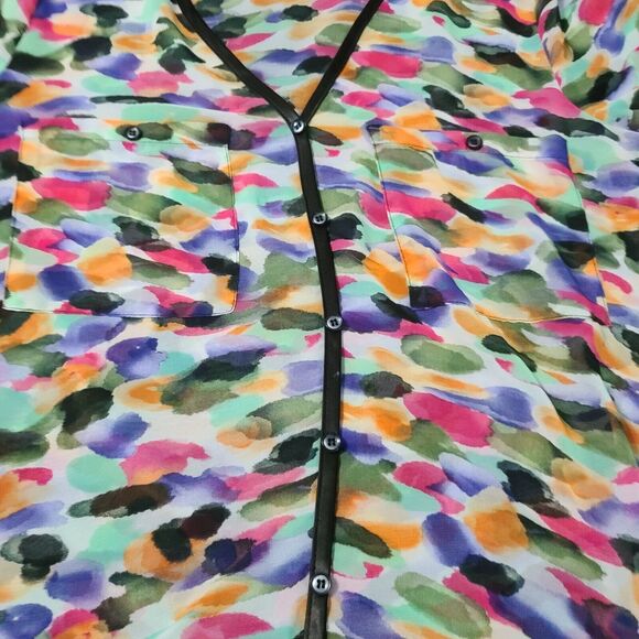 From The Heart Womens Button Up Sheer Blouse Multicolor Size M 100% Polyester - Picture 11 of 12